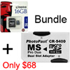 Bundle Special Kingston 16GB Micro SDHC Flash Card + PhotoFast CR-5400 Dual Slot Micro SD/SDHC to MS Pro Duo Adapter